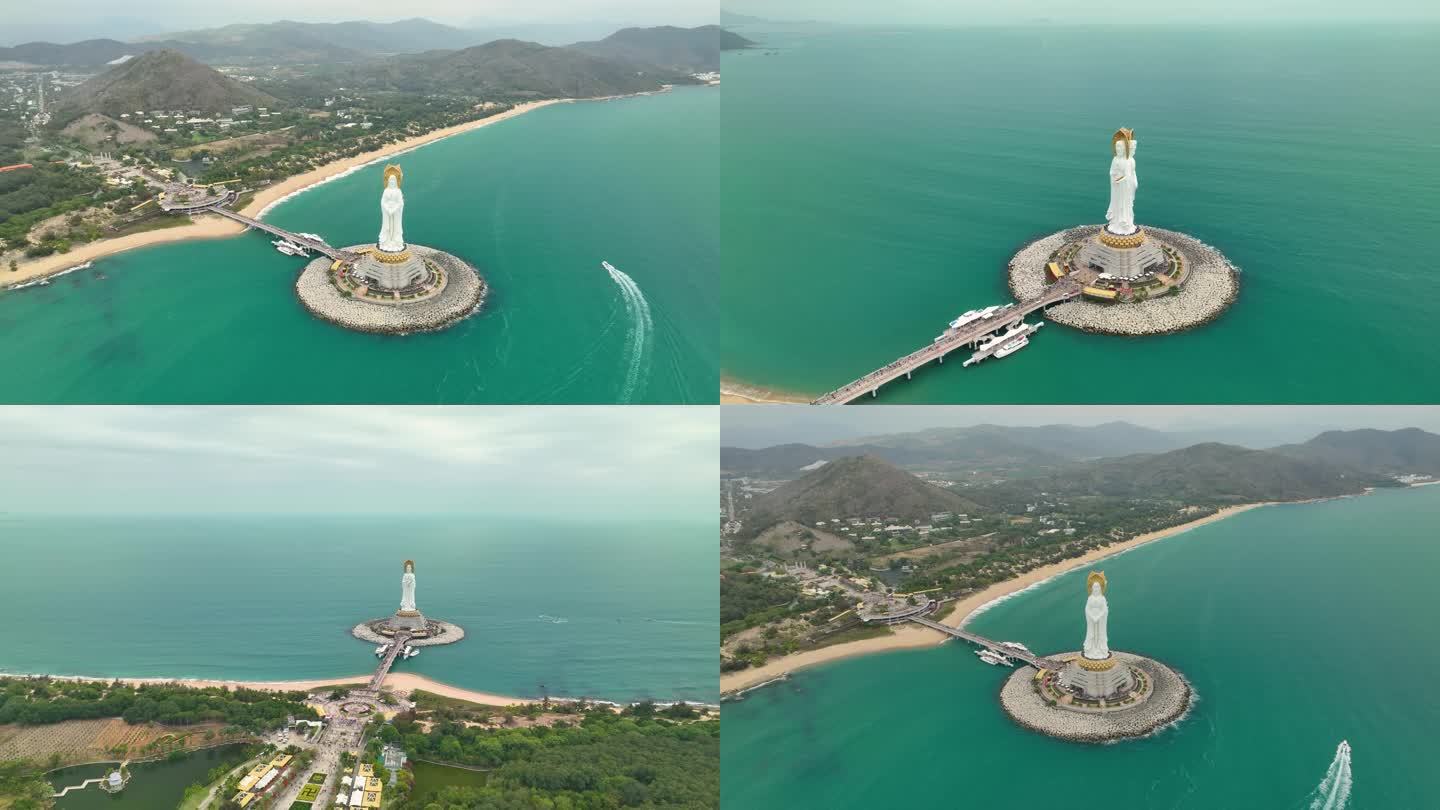 海南三亚南山文化旅游区海上观音航拍4K