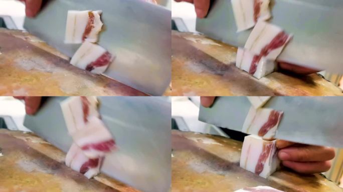 刀切腊肉肥肉视频素材