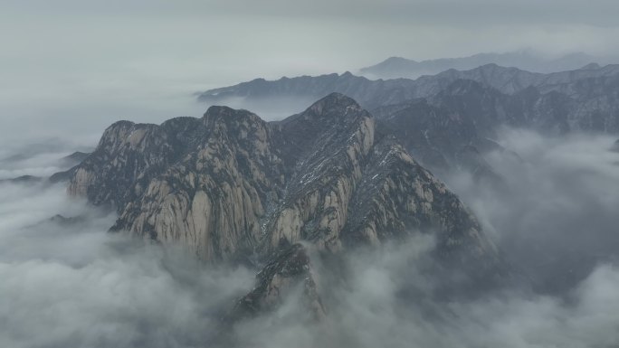 渭南华阴华山航拍4K陕西旅游宣传华山雪景