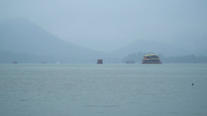 杭州西湖烟雨江南雨天4K视频素材