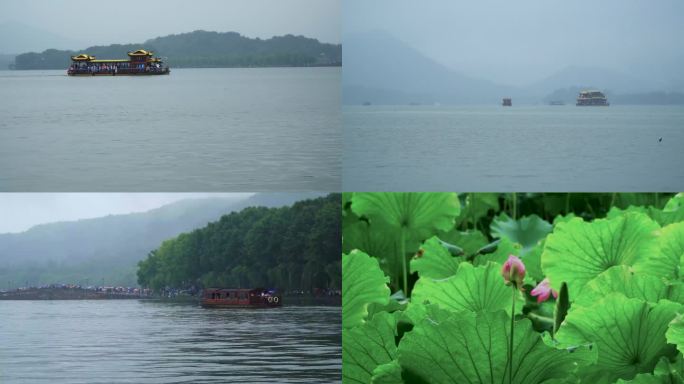 杭州西湖烟雨江南雨天4K视频素材