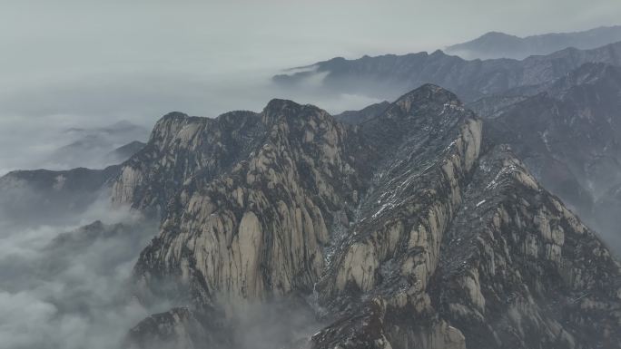 渭南华阴华山航拍4K陕西旅游宣传华山雪景