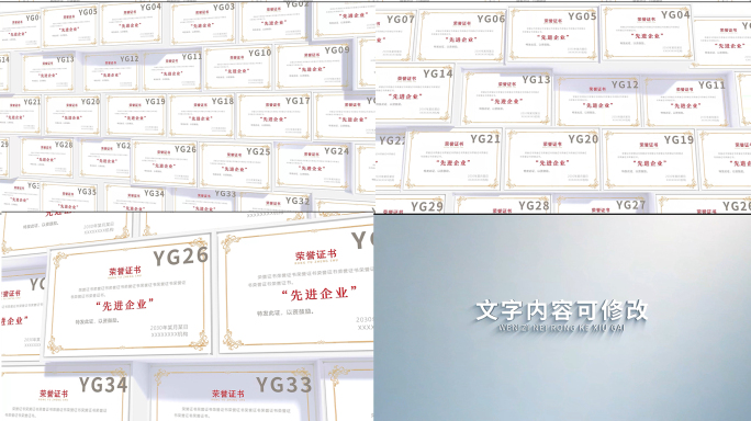 【原创】专利荣誉证书三维多张图片展示4K