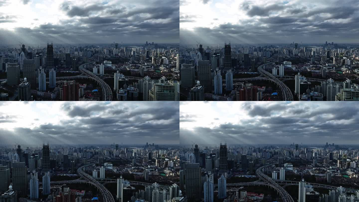 上海延安高架交通日出照耀上海宣传片延时