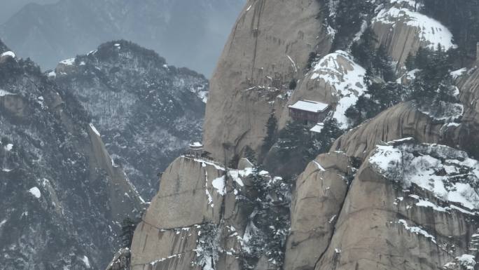 渭南华阴华山航拍4K陕西旅游宣传华山雪景