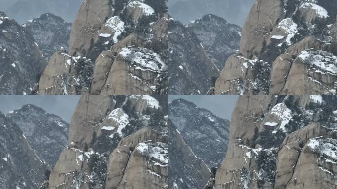 渭南华阴华山航拍4K陕西旅游宣传华山雪景