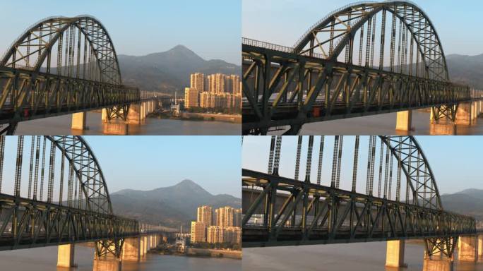 和谐号动车行驶在跨江大桥上