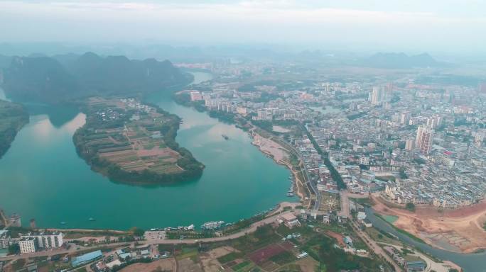 广西山水自然风光崇左市扶绥县城航拍大全景