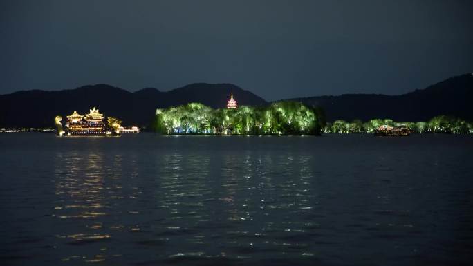 杭州西湖游船夜景4K视频合集