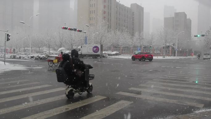 城市雪景 街道雪景 冬天城市