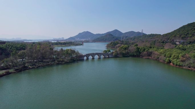 航拍杭州湘湖 跨湖桥