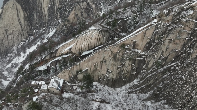 渭南华阴华山航拍4K陕西旅游宣传华山雪景