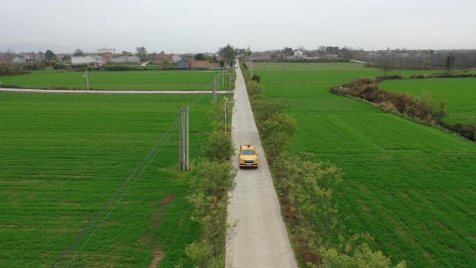 4K原素材航拍乡间小路跟车国家电网