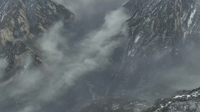 渭南华阴华山航拍4K陕西旅游宣传华山雪景