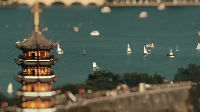 1080p南京鸡鸣寺玄武湖帆船移轴摄影