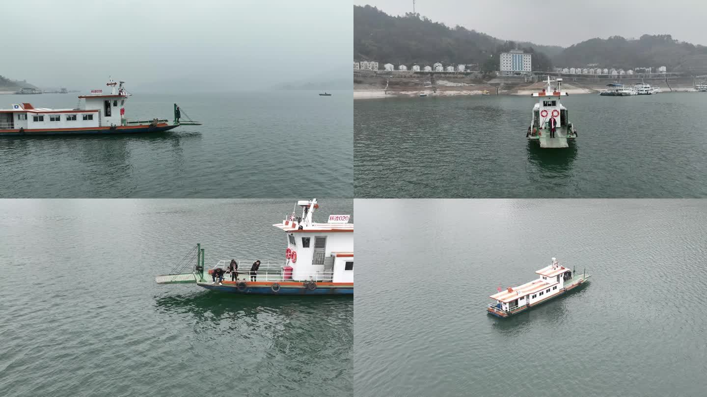 4k江中小船航拍视频素材