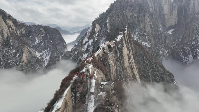 渭南华阴华山航拍4K陕西旅游宣传华山雪景