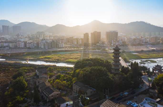 福清瑞云塔城市纪念碑航拍延时