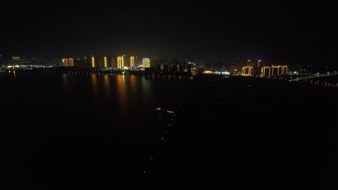 湖北荆门钟祥莫愁湖公园夜景航拍