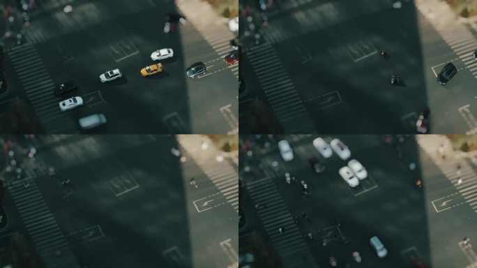 1080p城市交通路口汽车通移轴摄影