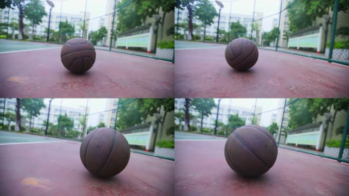 篮球在地面上滚动
