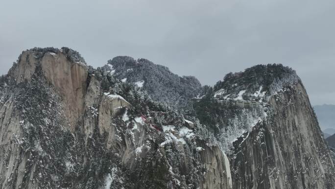 渭南华阴华山航拍4K陕西旅游宣传华山雪景