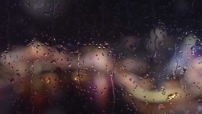 玻璃窗外城市大雨