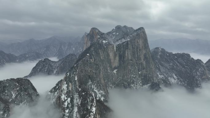 渭南华阴华山航拍4K陕西旅游宣传华山雪景