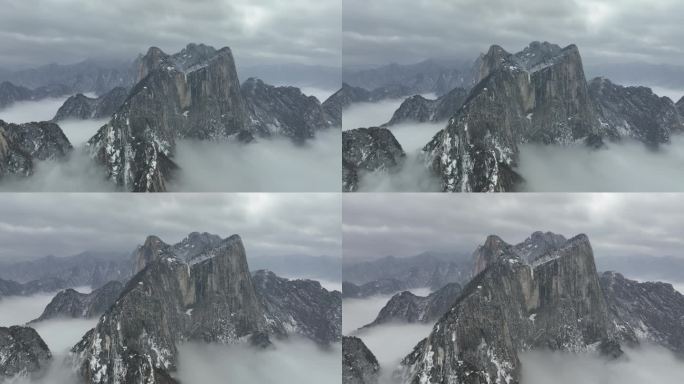 渭南华阴华山航拍4K陕西旅游宣传华山雪景