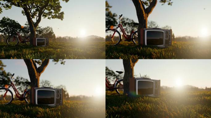 草地休闲复古电视机
