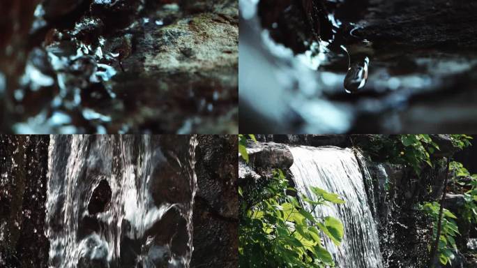 山洞里漂亮的冷色调水滴和瀑布