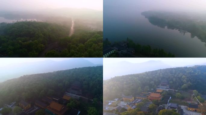 4K航拍杭州西湖净慈寺平流雾视频合集