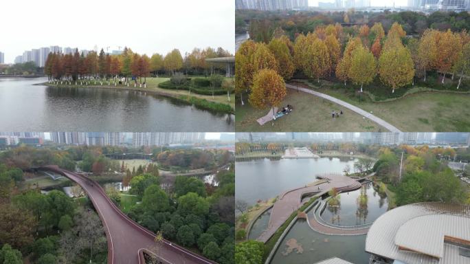 南京河西公园航拍原素材4k