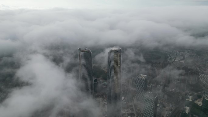 航拍深圳坂田地标深圳星河双子塔云海