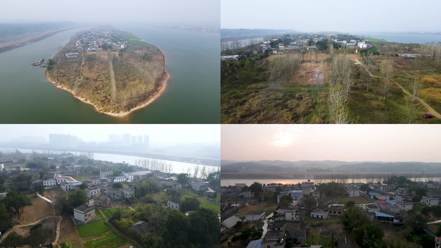长沙鹅洲村村庄航拍空镜