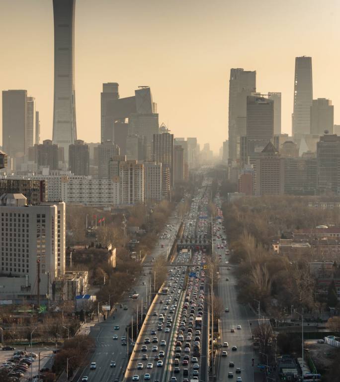 北京国贸东三环北京现代车流不息竖屏延时