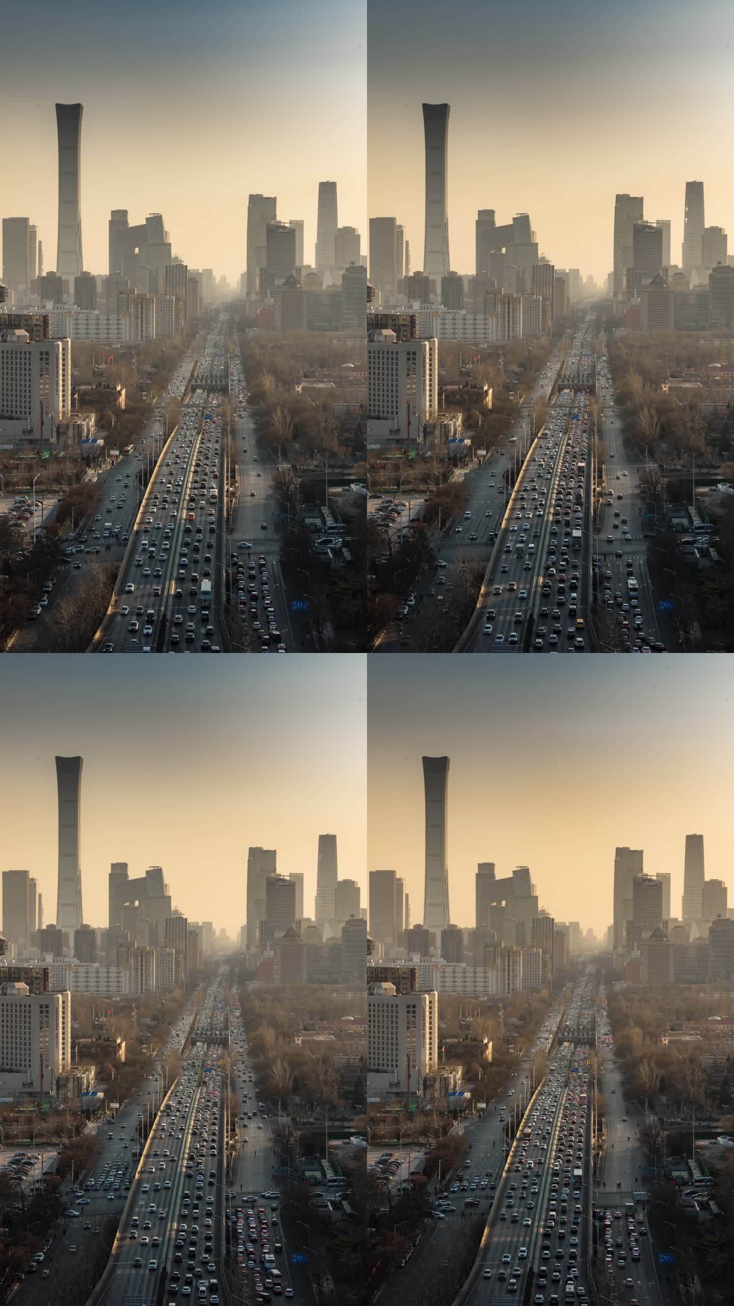 北京国贸东三环北京现代车流不息竖屏延时