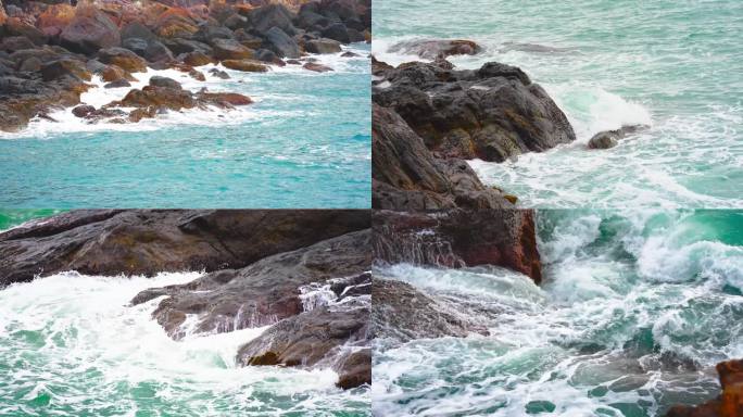 海浪慢镜头海浪升格海浪拍打礁石
