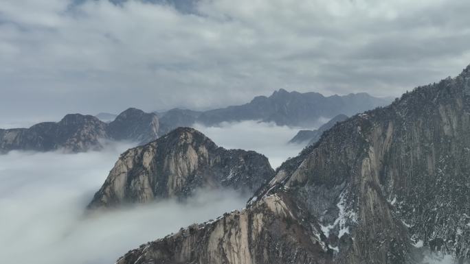 渭南华阴华山航拍4K陕西旅游宣传华山雪景