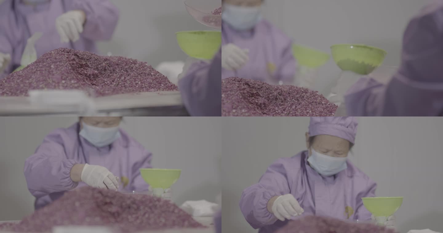 【4K灰度】玫瑰花茶制作干花瓣筛选