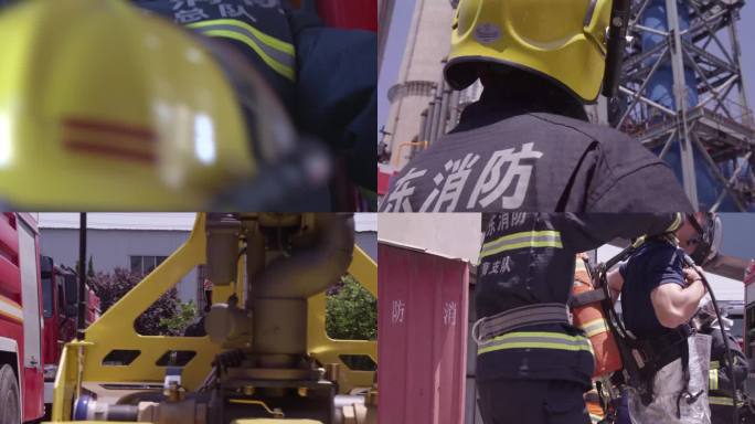 应急管理局消防战士紧急出动灭火机器人
