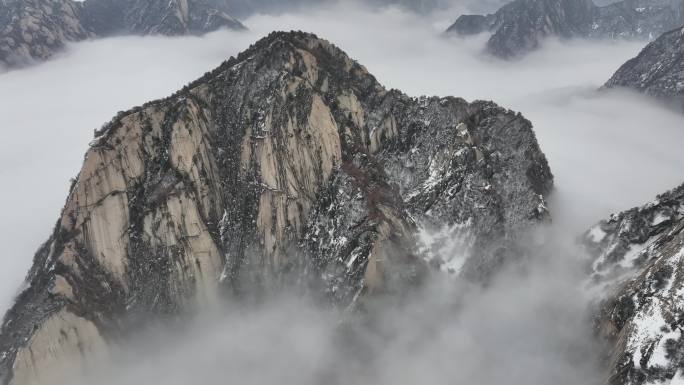 渭南华阴华山航拍4K陕西旅游宣传华山雪景