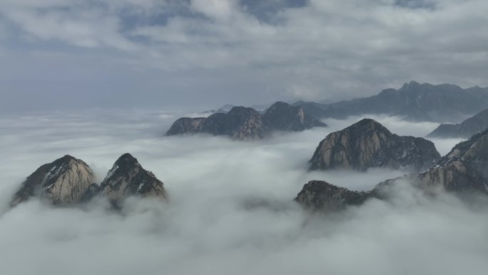 渭南华阴华山航拍4K陕西旅游宣传华山雪景