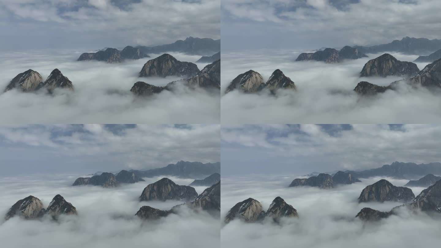 渭南华阴华山航拍4K陕西旅游宣传华山雪景