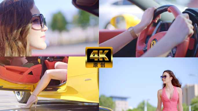 外国美女开法拉利加油站时尚性感美女老外