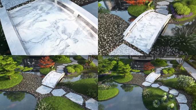 新中式园林小桥景观三维动画