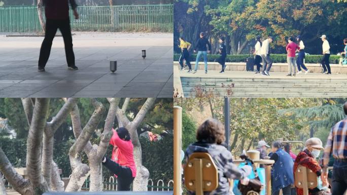 清晨公园晨练的人们