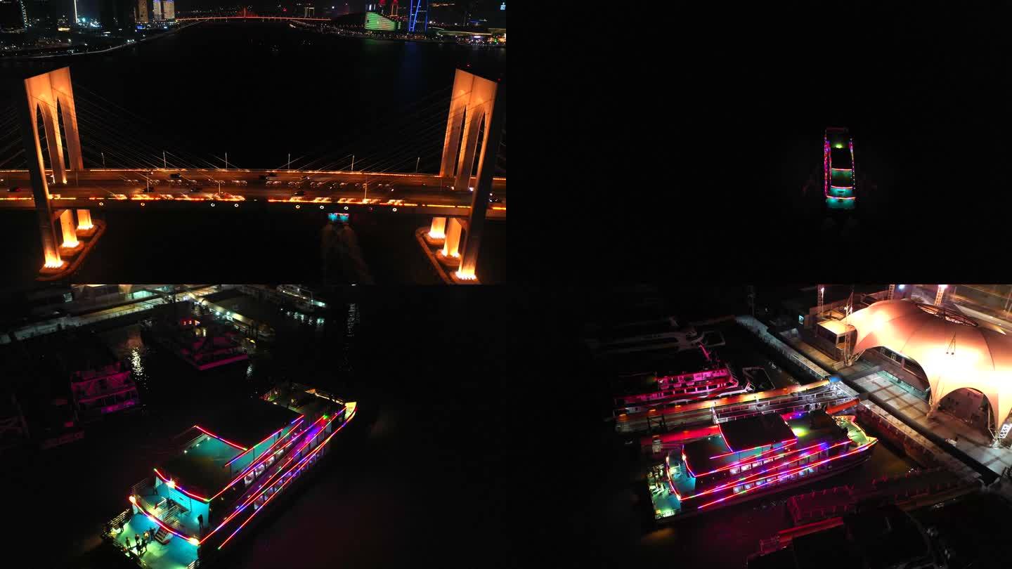 珠海拱北码头夜景航拍澳门