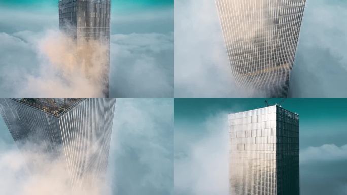 4k扬州金奥中心航拍云层平流雾素材