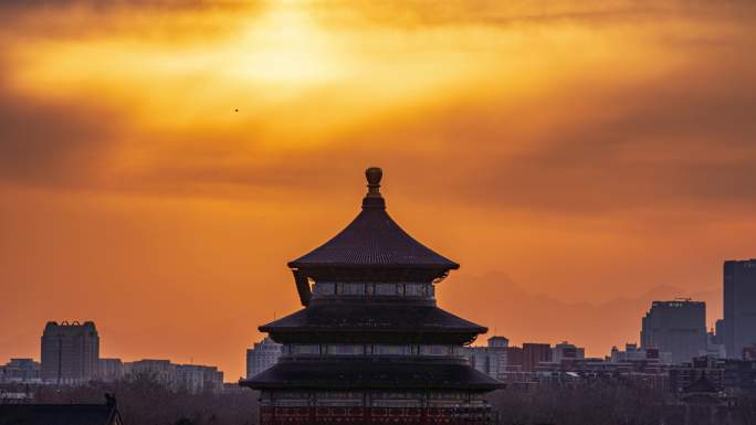 8k天坛祈年殿日落晚霞延时